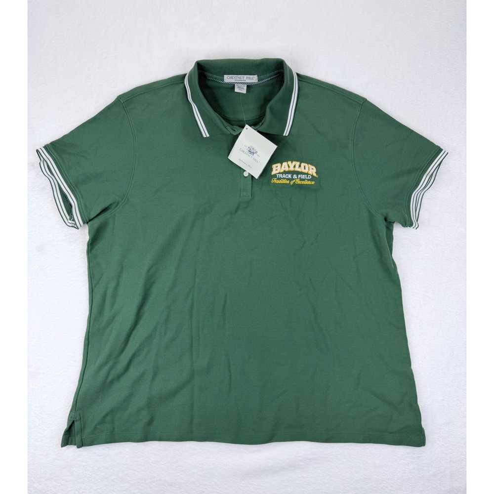 Chestnut Hill Mens Baylor Track &‎ Field Polo Shirt Green 2XL NWT Cotton Pique